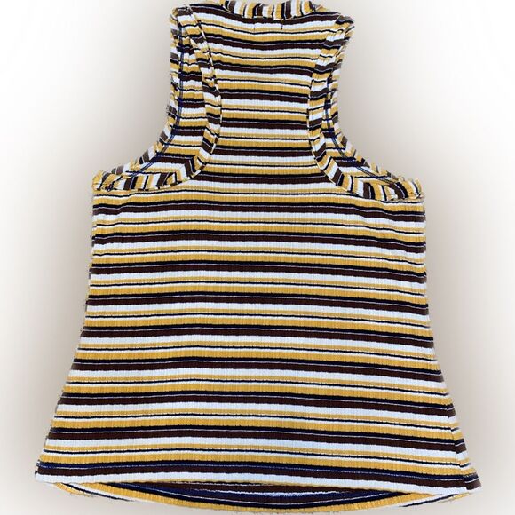 Anthropologie Pilcro Ribbed Halter Tank Yellow Brown White Stripes Women’s M - Picture 2 of 3